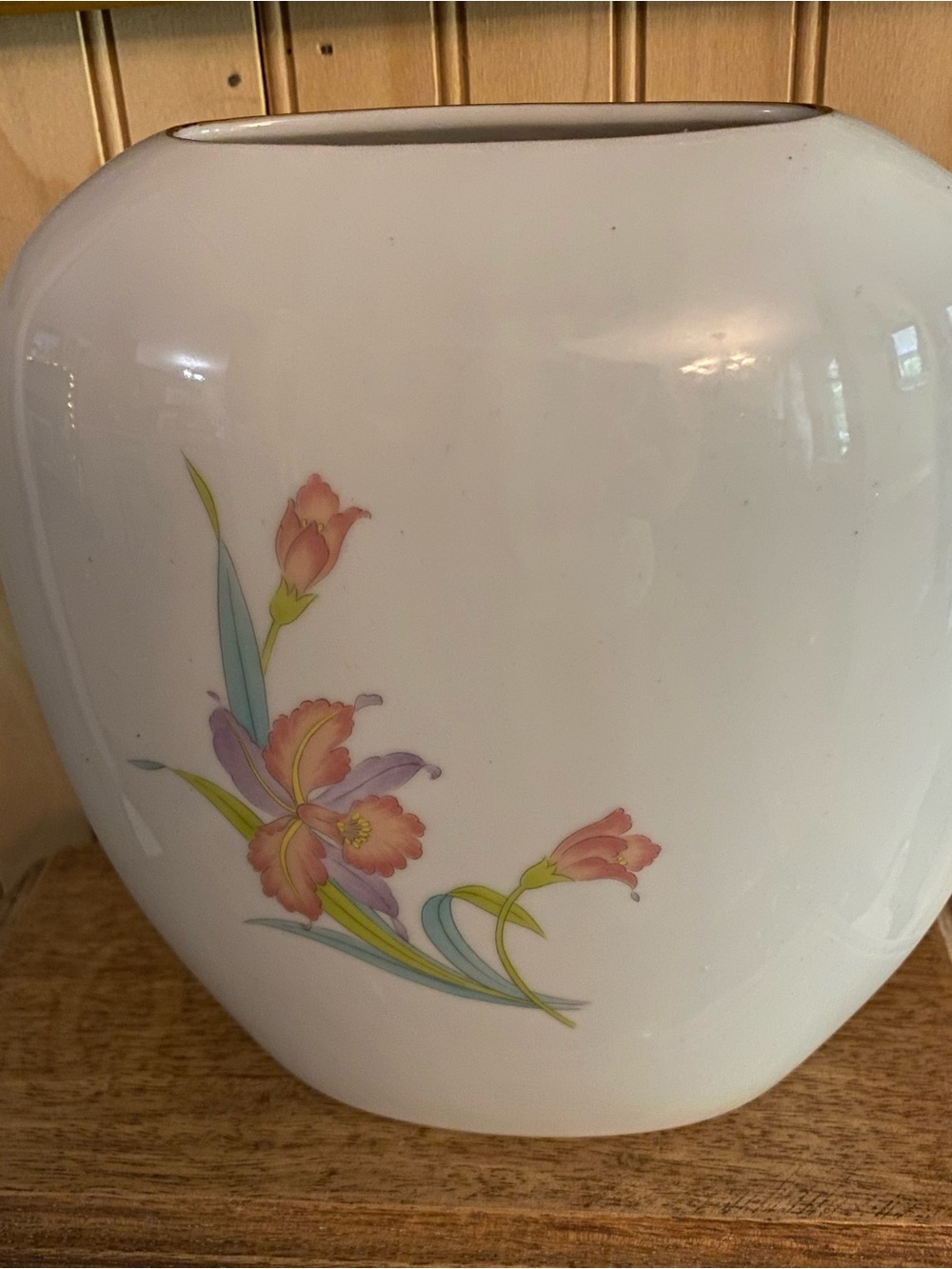 White Ceramic Floral Accent Vase - Pink Flower Design by “Otagiri”
